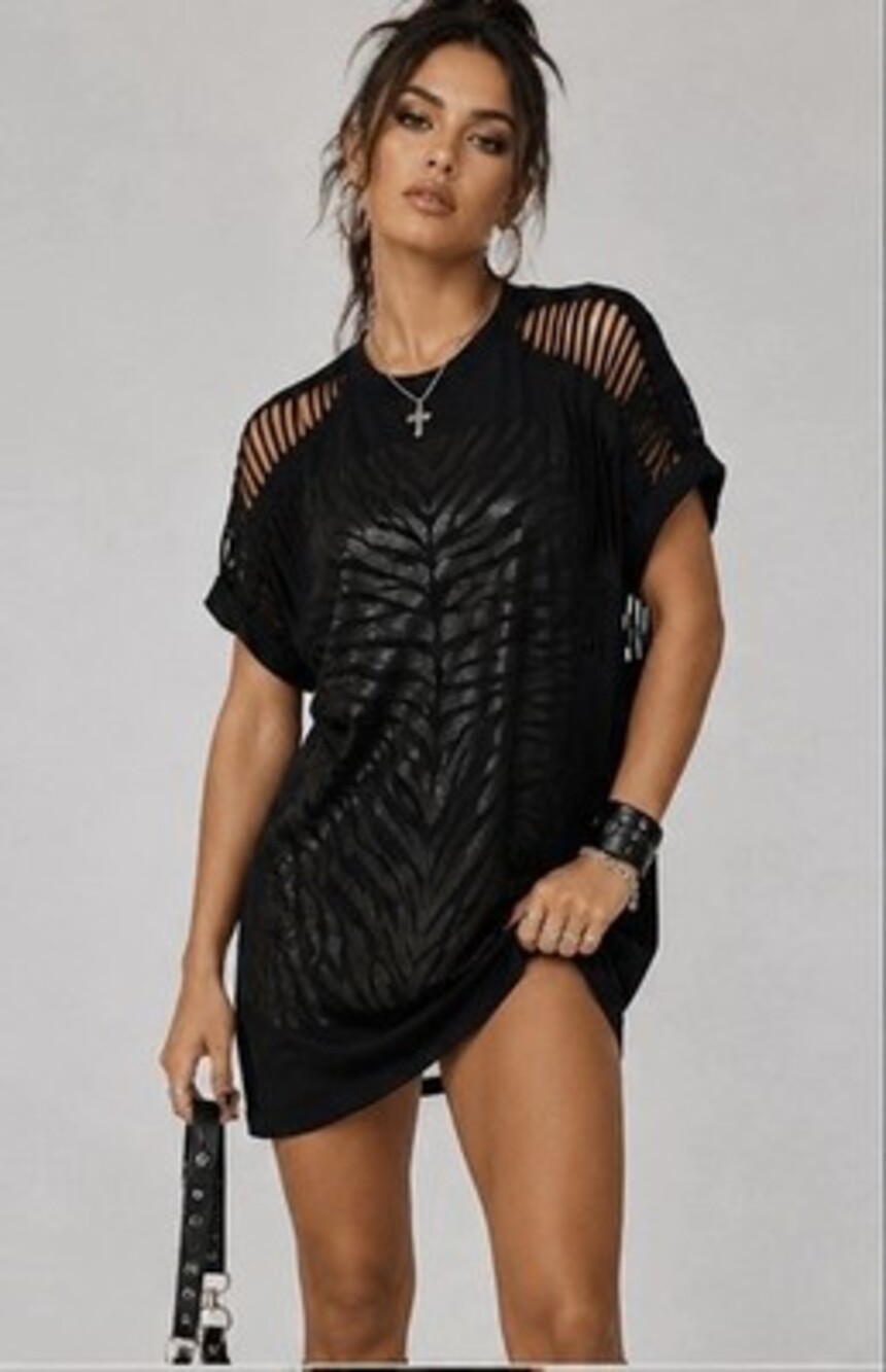 Diesel Black Cutout Metallic Zebra Print Dress